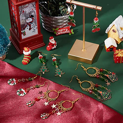 SUNNYCLUE 1 Box 8 Pairs Christmas Enamel Charms Christmas Tree Charms Earring Making Kit Jingle Bell Pendants for Jewelry Making Czech Faceted Glass Beads Chandelier Links for Earrings Adult - color: 5-diy-8 Pairs Christmas Enamel Earrings