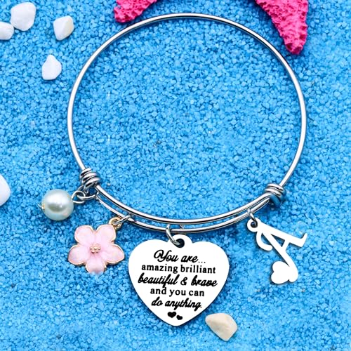 Aeora Inspirtional Bracelet Gift,Funny 26 Letter Initial A-Z Silver Heart Dangle Bangle For Women Lady Daughter Mom Sisters Friends Colleague Birthday Christmas Reminder Jewelry - color: A