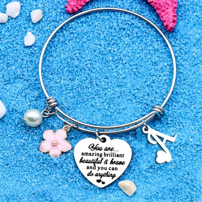 Aeora Inspirtional Bracelet Gift,Funny 26 Letter Initial A-Z Silver Heart Dangle Bangle For Women Lady Daughter Mom Sisters Friends Colleague Birthday Christmas Reminder Jewelry - color: A
