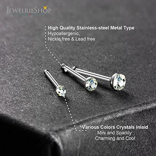 JewelrieShop 60pcs Nose Ring Studs Stainless Steel CZ Nose Piercing Jewelry Bone Studs for Women Men Hypoallergenic 22G - color: White CZ-1.6mm(30pcs )+2mm(20pcs)+2.5mm(10pcs)