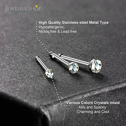 JewelrieShop 60pcs Nose Ring Studs Stainless Steel CZ Nose Piercing Jewelry Bone Studs for Women Men Hypoallergenic 22G - color: White CZ-1.6mm(30pcs )+2mm(20pcs)+2.5mm(10pcs)