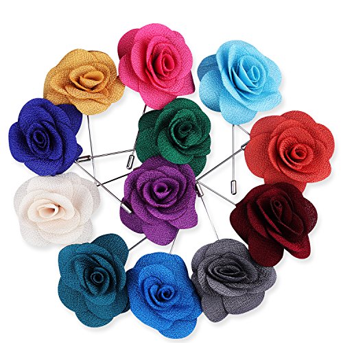 12 Pcs Flower Lapel Pins, Handmade Camellia Flower Boutonniere for Men Women Suit Wedding Party - color: 16 colors