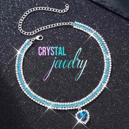 CLOACE Rhinestone Choker Necklace Heart Pendant Diamond Row Necklaces Sparkly Crystal Prom Chain Jewerly Accessories for Women - color: Blue