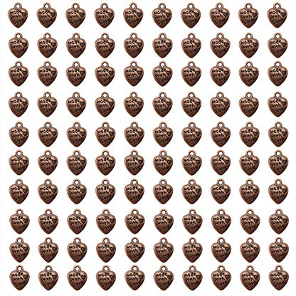 Shapenty 100PCS Mini Metal Beads Heart Shaped “Made with Love” Charms Bulk for DIY Craft Keychain Necklace Pendants Bracelets Earrings Jewelry Making Findings - color: Copper