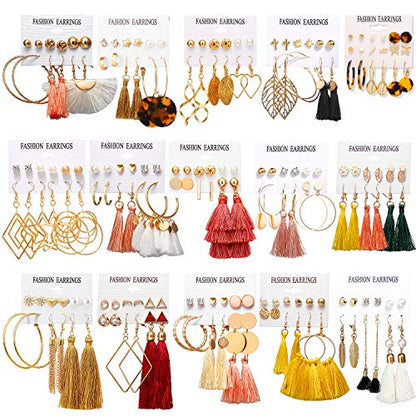 18-32 Pairs Tassel Earrings Set with Colorful Tassel Long Layered Dangle Hoop Tiered Thread Earrings Set for Women Jewelry Fashion and Valentine Birthday Party Gift - style: 93 Pairs Tassel Earrings