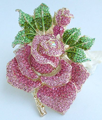 Gorgeous Wedding 5.32" Big Rose Flower Brooch Pin Austrian Crystal Pendant BZ2994 - color: Golden Pink