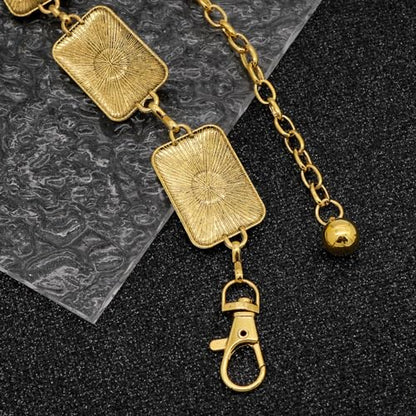 Waist Chain Belts Women Girls Metal Belly Link | Adjustable Waist Belt for Jeans and Dress - color: Gold Turquoise Square, size: L: 53.1 in