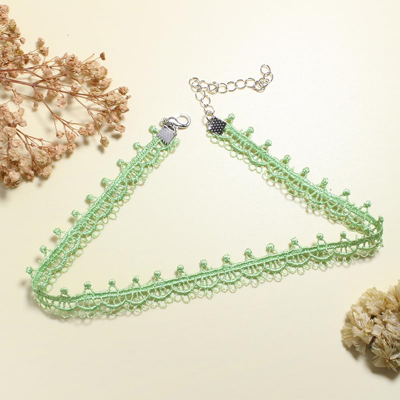 Nova&Aria Chokers Set For Women Heart Choker Necklaces Flower Pendant Velvet Cute Pink Turquoise Blue White Black Choker Necklace Christmas Colorful Lace Chokers - color: Green B