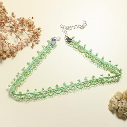 Nova&Aria Chokers Set For Women Heart Choker Necklaces Flower Pendant Velvet Cute Pink Turquoise Blue White Black Choker Necklace Christmas Colorful Lace Chokers - color: Green B