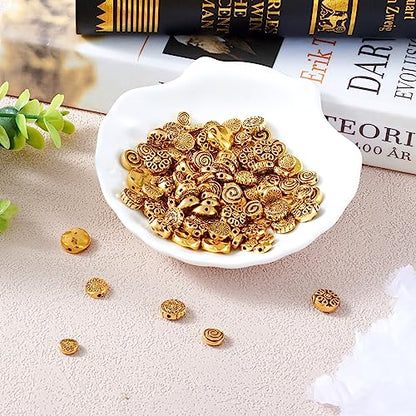 Craftdady 160Pcs Antique Gold Flat Round Spacer Beads 6-12mm Tibetan Metal Coin Disc Circle Loose Beads for Jewelry Crafts Making Hole:1-2mm - color: Antique Gold, Flat Round,160pcs