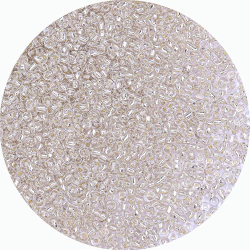 2mm Glass Seed Beads Bulk, Clear Silver White 12/0 Tiny Round Seed Bead, Small Mini Pony Craft Beads for Bracelet Necklace Wrist Jewelry Making Beading Weaving DIY Crafts Supplies - color: CLear Silver White