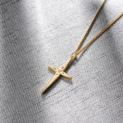 Fettero Cross Necklace for Women Faith Pendant 14K Plated Dainty Chain Necklaes Minimalist Simple Tiny God Lords Prayer Religious Jewelry - style: Arrow CZ Cross