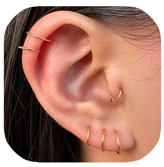 Small Gold or Sterling Silver Huggie Hoop Earrings for Women Cartilage Nose Helix Tragus - color: Gold, size: 6mm 20 gauge / 1 pair