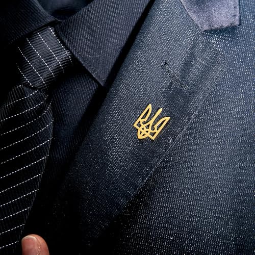 Fashionable Ukrainian national emblem cufflinks, men's stainless steel Ukrainian symbol cufflinks, French shirt cuff link brooch - color: Brooch -gold