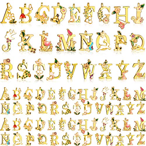 Hicarer 78 Pieces Initial Alphabet Letter Charms A-z Letter Pendant Flower Styles Alphabet Pendant Charms Necklace for DIY Jewelry Bracelet Necklace Crafts Making