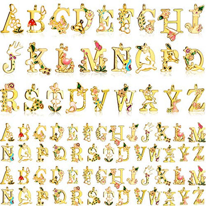 Hicarer 78 Pieces Initial Alphabet Letter Charms A-z Letter Pendant Flower Styles Alphabet Pendant Charms Necklace for DIY Jewelry Bracelet Necklace Crafts Making