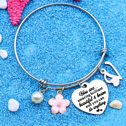 Aeora Inspirtional Bracelet Gift,Funny 26 Letter Initial A-Z Silver Heart Dangle Bangle For Women Lady Daughter Mom Sisters Friends Colleague Birthday Christmas Reminder Jewelry - color: V