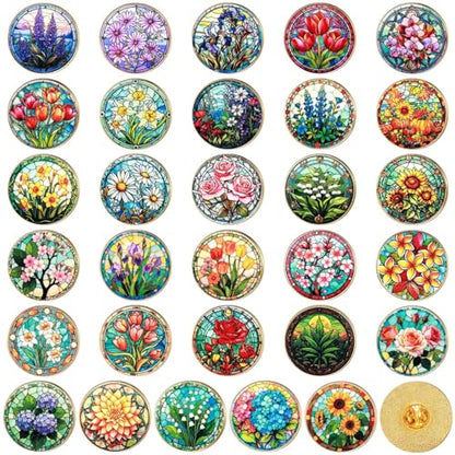 30/60 Pcs Cute Enamel Pins Bulk Plant Flower Animal Halloween Gothic Fall Pumpkin Cartoon Lapel Pin Brooches Jewelry Gift for Backpack Clothes Hats Accessories - style: Flower