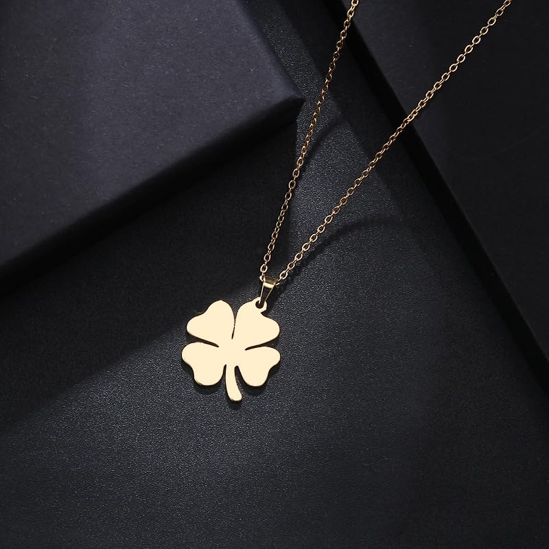 Elegant Stainless Steel Four Leaf Clover Necklace for Women – Gold Clover Pendant Necklace, Irish Shamrock Jewelry, Perfect Gold Clover Necklace for Women, 4 Leaf Clover Necklace, Lucky Charm Jewelry - color: Gold
