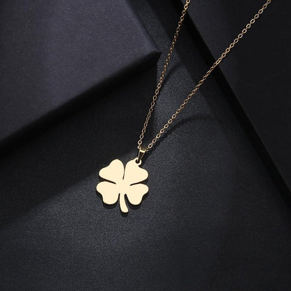 Elegant Stainless Steel Four Leaf Clover Necklace for Women – Gold Clover Pendant Necklace, Irish Shamrock Jewelry, Perfect Gold Clover Necklace for Women, 4 Leaf Clover Necklace, Lucky Charm Jewelry - color: Gold