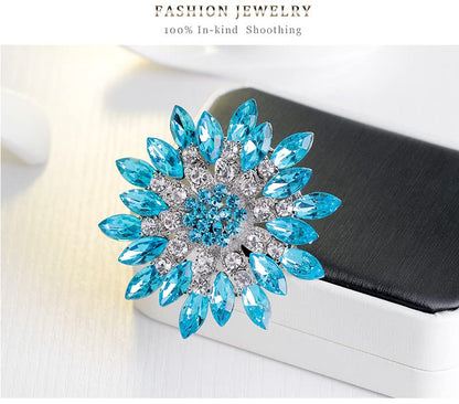 Rhinestone Sunflower Brooch for Women Sparkling Cubic Zirconia Flower Brooch Pin Elegant Large Crystal Floral Lapel Pin Dainty Clothing Hat Bag Accessories Christmas Wedding Bridal Birthday Jewelry - color: Blue