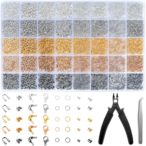 2425pcs Crimp Beads Jewelry Making Kit, Funtopia Crimp Tubes, Crimp Covers | Wire Guards, Lobster Clasp, Jump Ring for Bracelet Earring Necklace Making DIY Jewelry Repair Kit Supplies