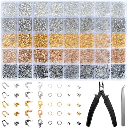 2425pcs Crimp Beads Jewelry Making Kit, Funtopia Crimp Tubes, Crimp Covers | Wire Guards, Lobster Clasp, Jump Ring for Bracelet Earring Necklace Making DIY Jewelry Repair Kit Supplies