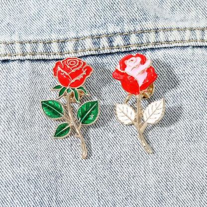 Red Rose Flower Brooch Pin for Women Girls Men Red Green Enamel 14k Gold Plated Cute Floral Lapel Pins Dress Accessories Boutonniere Corsage for Hat Bag Suit Tie Jewelry for Wedding Anniversary