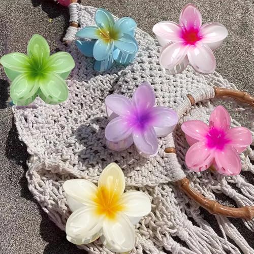 Flower Hair Clips for Women Girls Claw Clips Summer Fashion Hair Accessories with Green Gradient Cute Plumeria Design Barrettes Hold Hair in Place for Thick Thin Hair(3Pcs: 1 large 2 small) - color: Green
