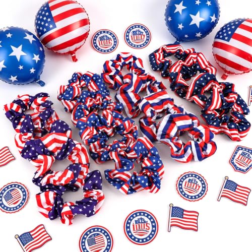 Semato 16 Pcs 4th of July Satin Scrunchies Patriotic Red White Blue Hair Ties Independence Day Ponytail Holders Hair Accessories for Women Girls - color: 4th of july