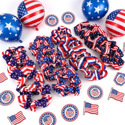 Semato 16 Pcs 4th of July Satin Scrunchies Patriotic Red White Blue Hair Ties Independence Day Ponytail Holders Hair Accessories for Women Girls - color: 4th of july