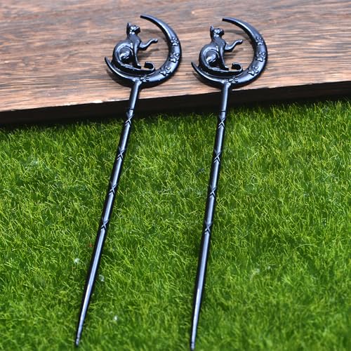 2PCS Halloween Hair Sticks For Women Gothic Moon Cat's Paw Print Hairpin Hair Styling Pins (CAZ1) - color: CAZ1