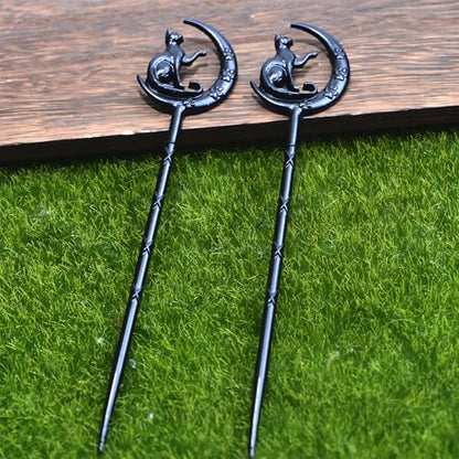 2PCS Halloween Hair Sticks For Women Gothic Moon Cat's Paw Print Hairpin Hair Styling Pins (CAZ1) - color: CAZ1
