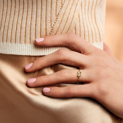 POTESSA 18K Gold Plated Open Rings for Women Wide Band Link Chain Ring Simple Stacking Finger Jewelry Size #4 - #9 - color: Gold Knot Ring