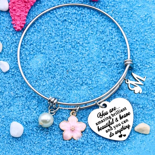 Aeora Inspirtional Bracelet Gift,Funny 26 Letter Initial A-Z Silver Heart Dangle Bangle For Women Lady Daughter Mom Sisters Friends Colleague Birthday Christmas Reminder Jewelry - color: M