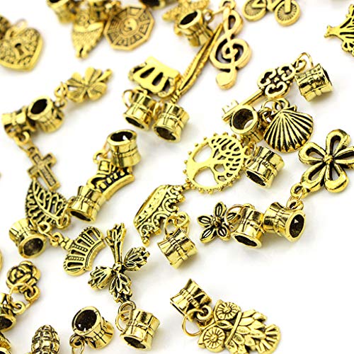 Alloy Dangle Spacer Beads Bails Connector with Multistyle Pendant Charm Dangler for DIY Bracelet Necklace Jewelry Making Accessaries(40pcs) (Golden) - color: Golden