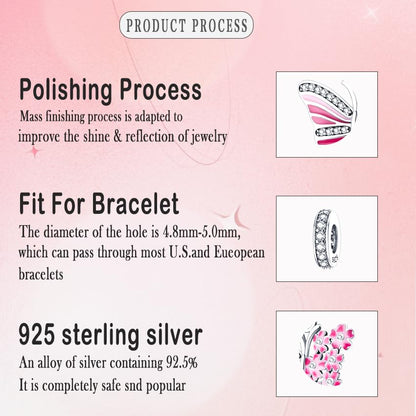 925 Sterling Silver Charms for Bracelets Necklaces Dangle Pendant With 5A Cubic Zirconias Bead Charm for Women DIY Jewelry - style: Butterfly Pink