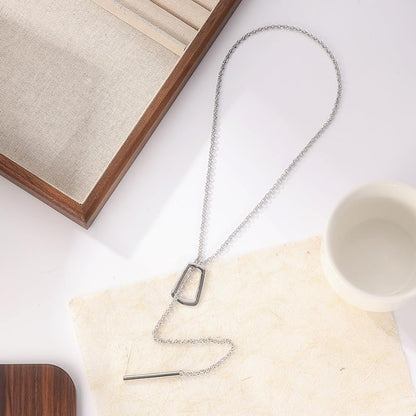 Large Statement Y-Necklace for Women – Bold Adjustable Lariat Pendant, Stainless Steel Geometric Link Chain, Minimalist Holiday Gift Modern Y-Shaped Necklace for Men Women