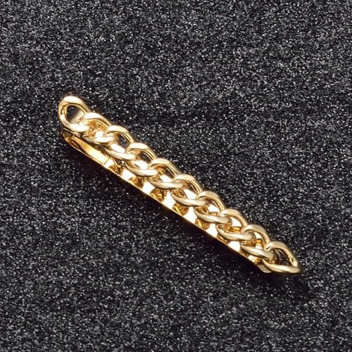 Mens Chain Tie Clips For Men Unique Silver Black Gold Tie Bar Round Stainless Steel Tie Clip - style: GOLD