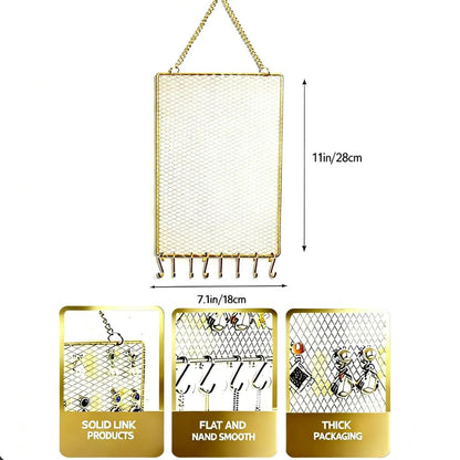 Heshouer Rectangular Earring Wall Holder, Gold. | Wall Mounted, 8 Hooks & Small Grid, For Earrings Necklace, Decorative, For Bedroom Closet Home Decor - size: Rectangular