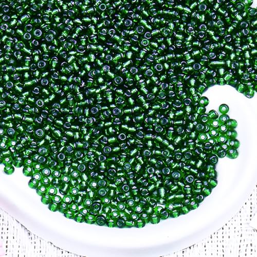 2000pcs Glass Seed Beads Bulk, 4mm 6/0 Mini Pony Spacer Small Individual Color Seed Beads for DIY Bracelet Necklaces Wrist Jewelry Making, Frosted Silver Grass Green - color: Frosted Silver Grass Green