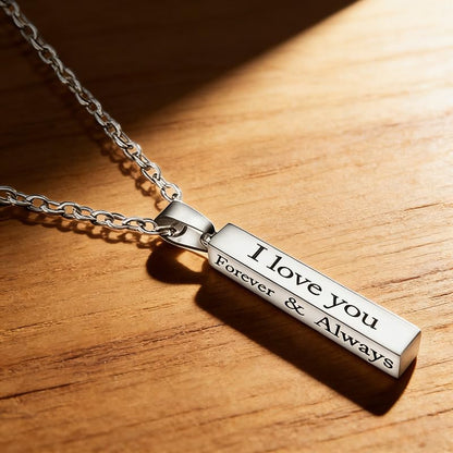 Minimalist Vertical Bar Necklace - Engraved I Love You Forever & Always Stainless Steel Pendant Necklace for Couples, Anniversary Birthday Gift Jewelry (Gold/Silver/Black)
