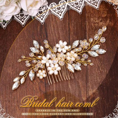 JAKAWIN Wedding Hair Accessories Bridal Hair Pieces Pearl Hair Comb | Rhinestone Bride Prom Hairpiece for Women - color: B Gold