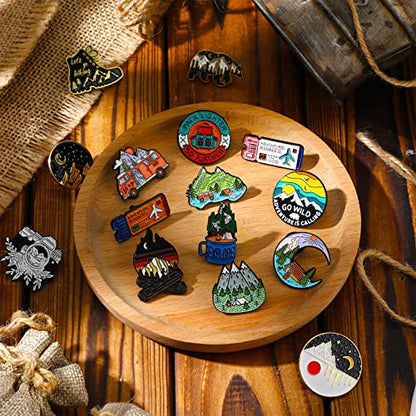 15 Pcs Enamel Pins for Backpack Hat Outdoors Adventure Brooch Pins Cute Camping Lapel Nature Aesthetic Jewelry for Women Men Clothing Bags DIY Crafts Gifts