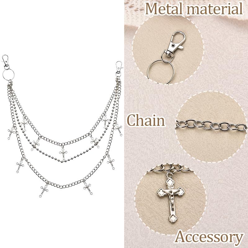 Goth Pants Chain Charms for Women Men Punk Layered Jean Chains Gothic Y2k Pocket Chain for Women Hip Hop Waist Chains - color: Cross
