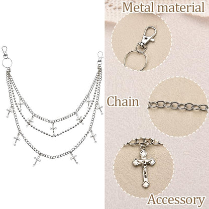 Goth Pants Chain Charms for Women Men Punk Layered Jean Chains Gothic Y2k Pocket Chain for Women Hip Hop Waist Chains - color: Cross
