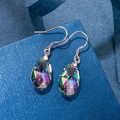 Austrian Crystal Teardrop Drop Earrings for Women, French Hook | 925 Sterling Silver Hook, Crystal Dangle Earrings, Sparkly Teardrop Stone, Lightweight Feel, Day-To-Evening Wear - color: Rainbow