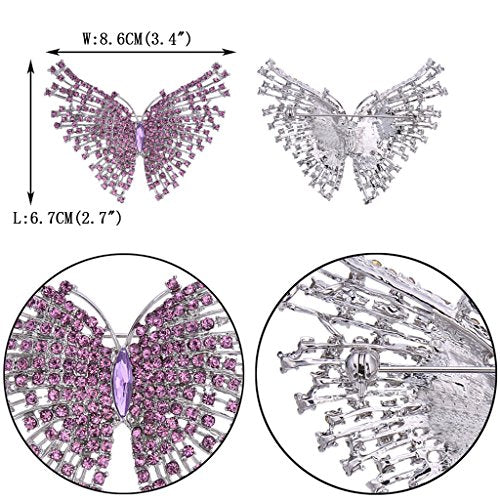 EVER FAITH Austrian Crystal Gorgeous Volant Butterfly Brooch for Bride, Prom, Bridal - color: Purple Silver-Tone