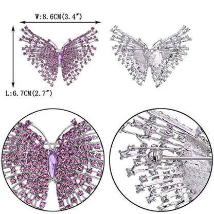 EVER FAITH Austrian Crystal Gorgeous Volant Butterfly Brooch for Bride, Prom, Bridal - color: Purple Silver-Tone