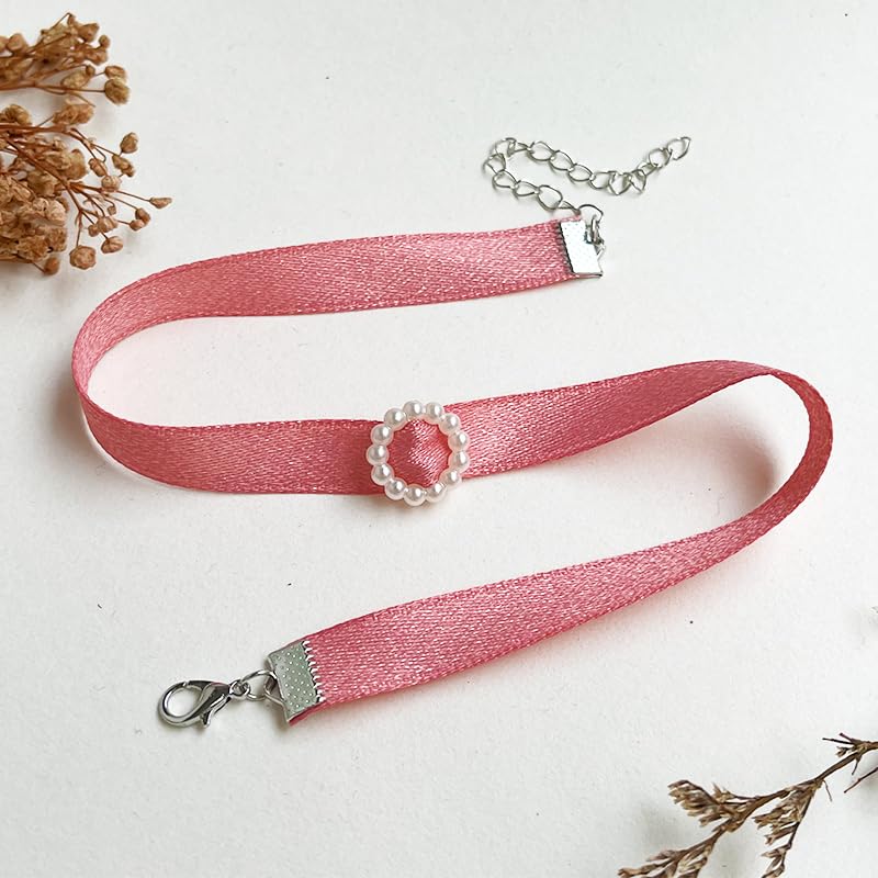 Nova&Aria Chokers Set For Women Heart Choker Necklaces Flower Pendant Velvet Cute Pink Turquoise Blue White Black Choker Necklace Christmas Colorful Lace Chokers - color: Pink&Black&Green